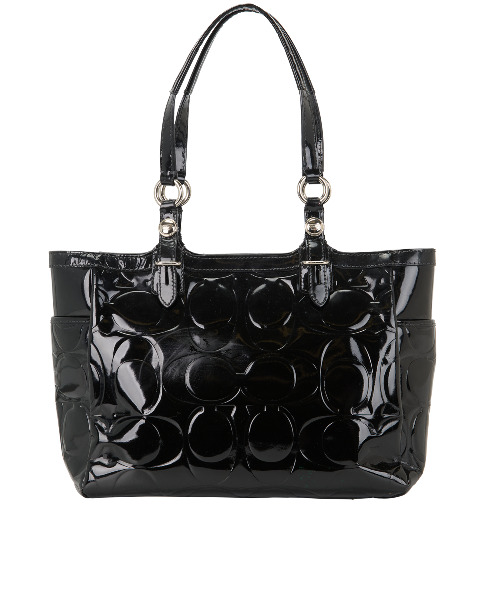 Embossed Signature Tote, &pound;50, Handbags, Black, Patent Leather, Back view
